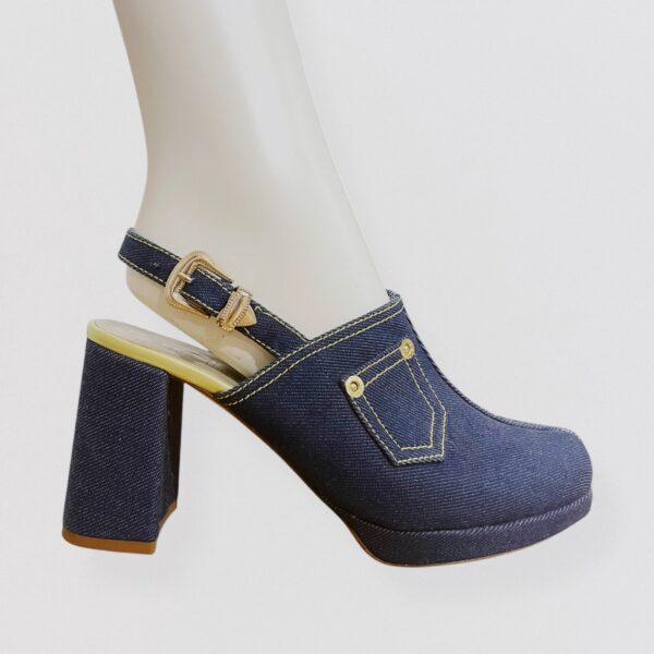 Vintage AMELIE PICHARD High heel denim mules with pocket & buckle Detail Y2K 00s 1