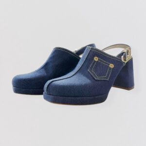 Vintage AMELIE PICHARD High heel denim mules with pocket & buckle Detail Y2K