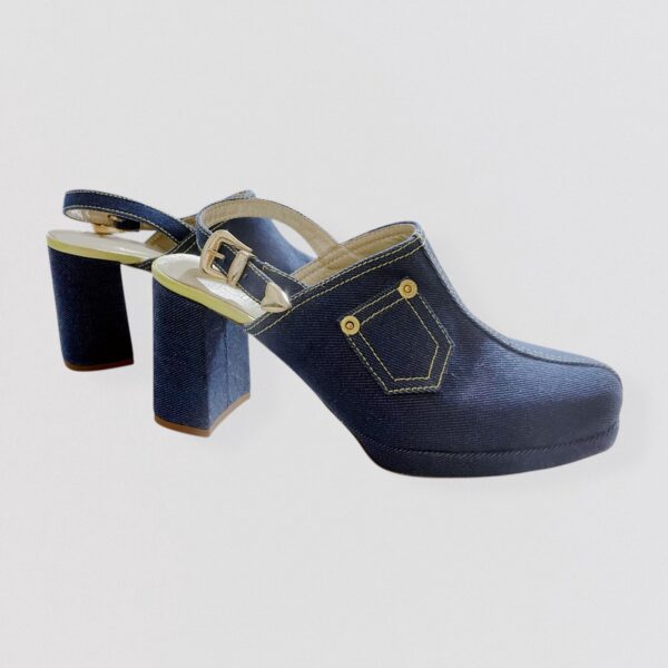 Vintage AMELIE PICHARD High heel denim mules with pocket & buckle Detail Y2K 00s