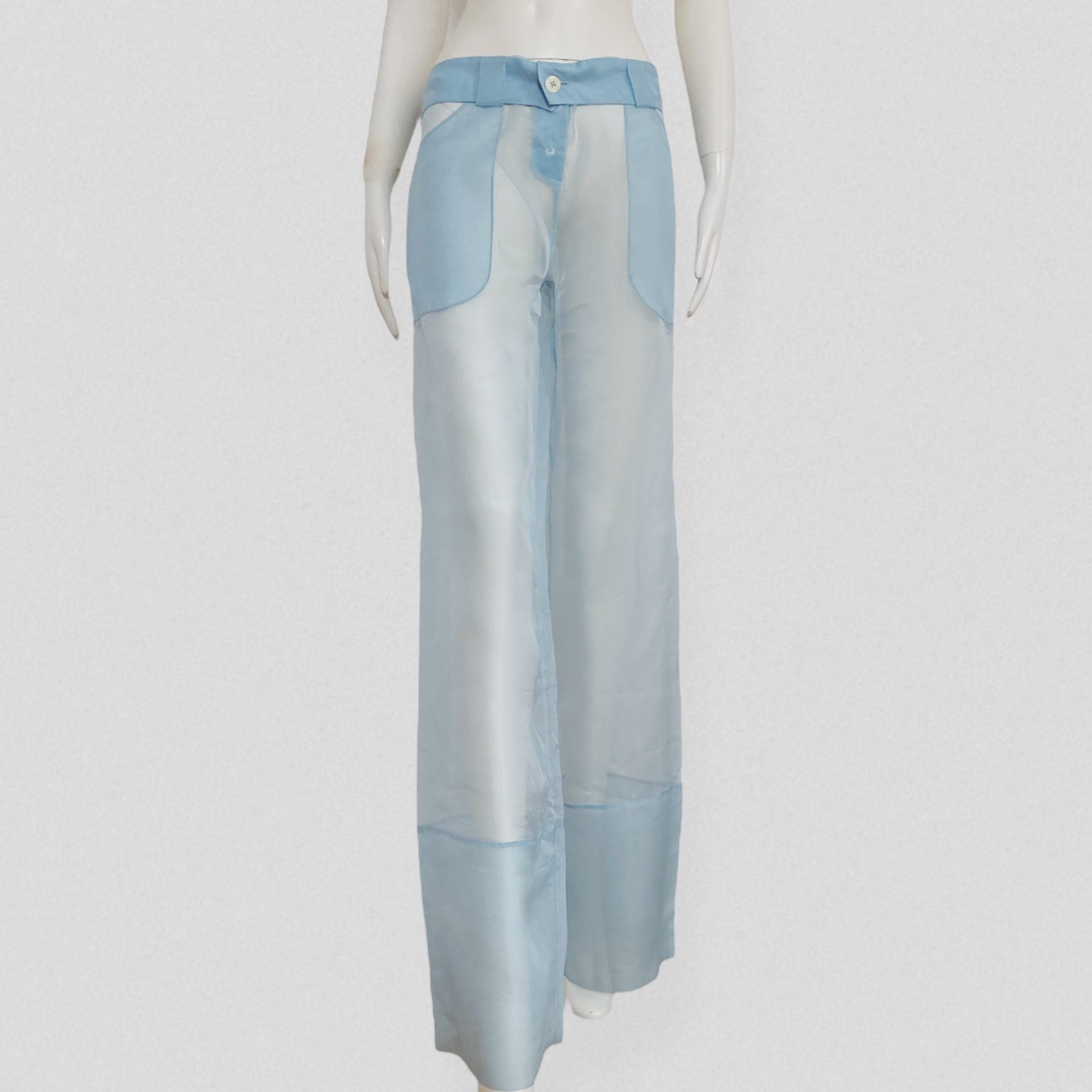LA PERLA S/S 2015 runway sheer baby blue silk palazzo pants