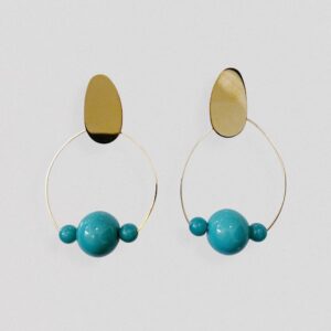 Vintage 00s EMPORIO ARMANI Gold maxi hoop earrings with turquoise beads