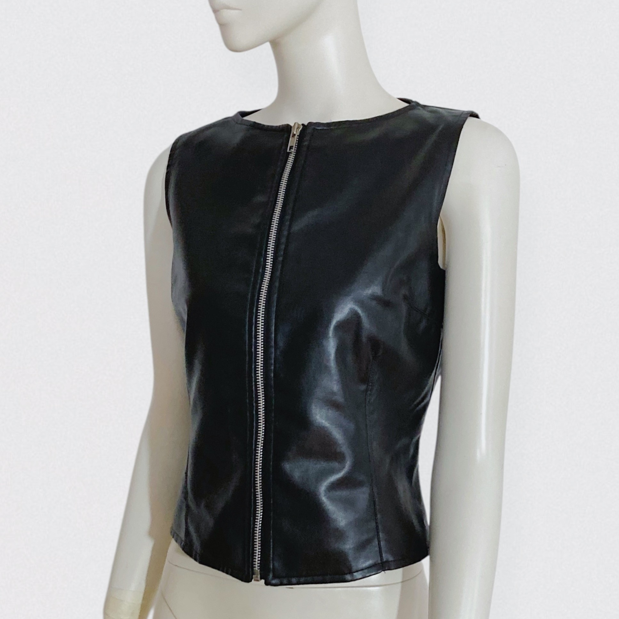 Fendissime by FENDI vintage 90s Black leather top with silver central zipper