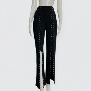 PRADA vintage 00s Black high-waist flared pants with metal silver studs 1
