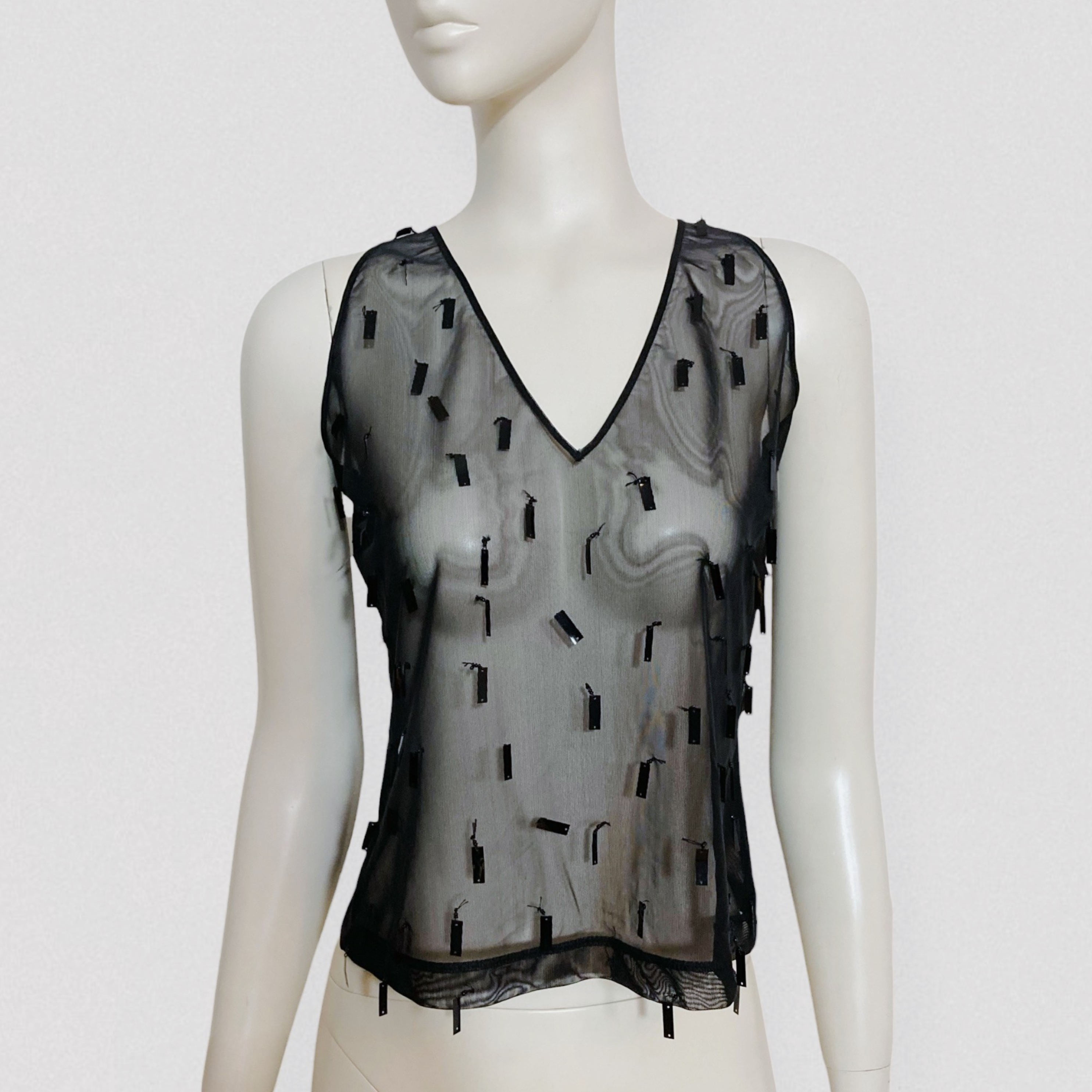 GIANFRANCO FERRÉ JEANS vintage 90s Sheer black mesh top with black sequins