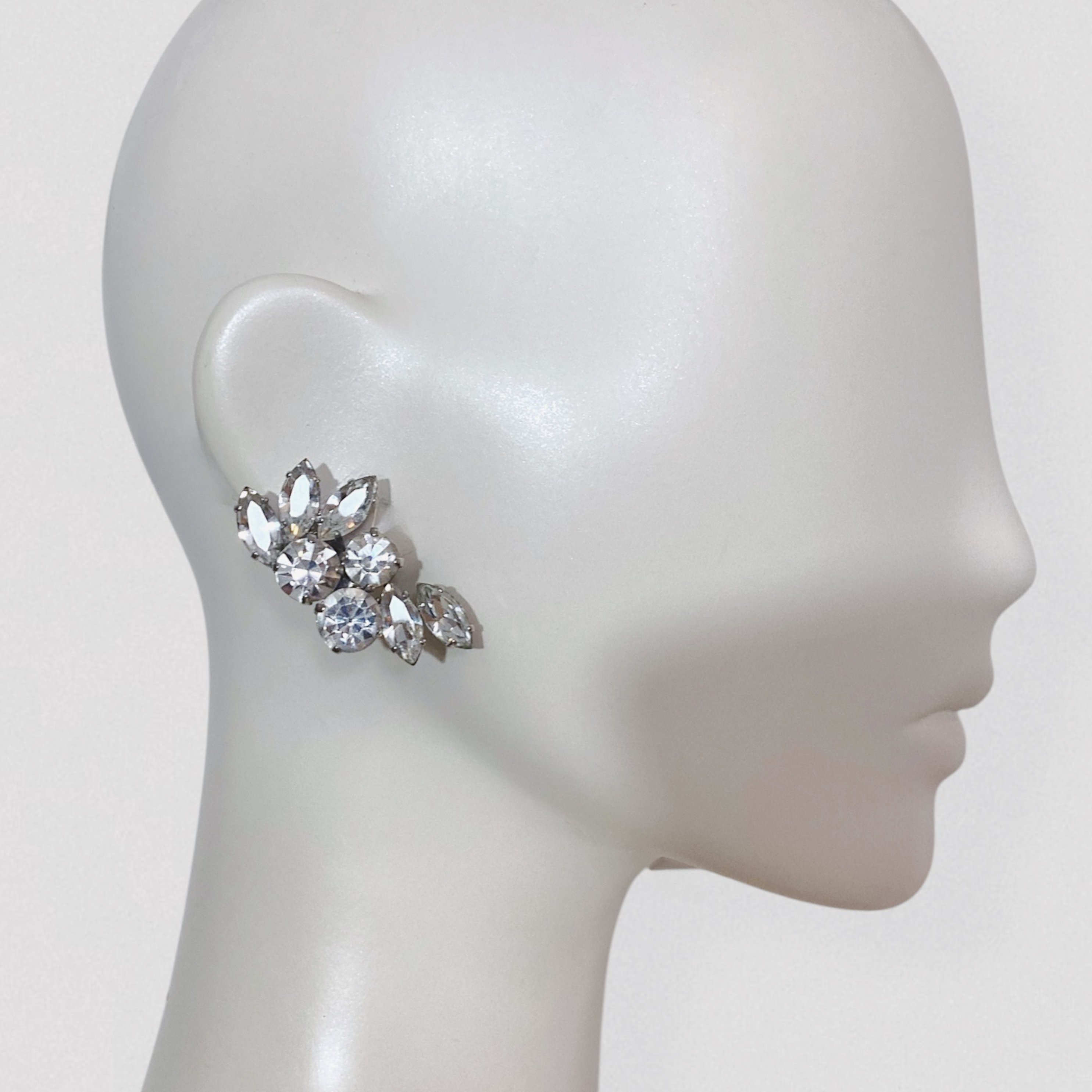 SHARRA PAGANO vintage 80s Silver-tone rhinestone clip-on earrings 2