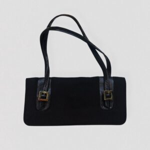 EMANUEL UNGARO – F/W 2001 runway black canvas & leather baguette bag with metal buckles