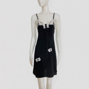 CHANTAL THOMASS vintage F/W 1994 runway black silk mini slip dress with lace & floral embroidery