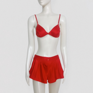 VALENTINO vintage 80s Red satin silk lingerie co-ord (triangle bra + mini shorts)
