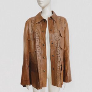 MARIELLA BURANI vintage 90s Brown leather shirt jacket with decorative cutouts