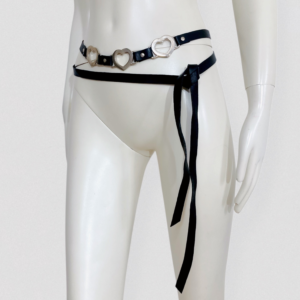 Vintage 00s Y2K UNGARO FEVER Emanuel ungaro Black strap leather belt with silver metal heart details