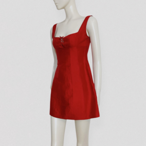 Vintage 90s CORINNE SARRUT Red wild silk mini dress with deep square neckline