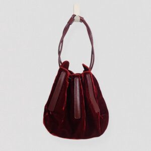 Vintage 90s burgundy velvet & leather pouch handbag