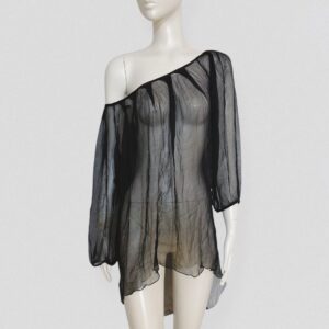 Vintage 00s BLU FIRENZE semi-sheer black silk balloon-sleeve blouse