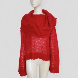 Vintage 00s KENZO Red wool cutout sweater with scarf collar