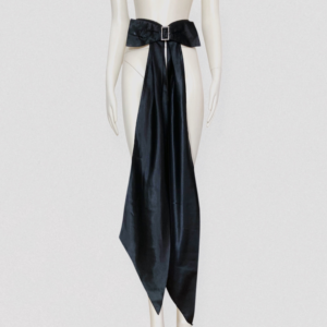 Vintage 80s black Satin giant bow belt with rhinestone buckle