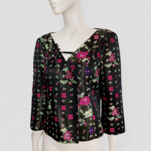 Vintage 90s CHRISTIAN LACROIX Black satin wrap jacket with floral brocade embroidery