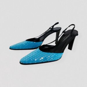 EMPORIO ARMANI vintage 00s Runway F/W 2001 black & turquoise slingback heels with sequins EMPORIO ARMANI vintage 00s Runway F/W 2001 black & turquoise slingback heels with sequins Archives giorgio armani