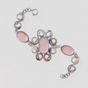 Vintage 70s Silver tone & pale pink glass bracelet