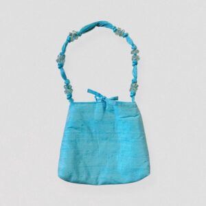 MONA MOHANNA vintage 90s Turquoise silk mini handbag with handles decorated with glass beads