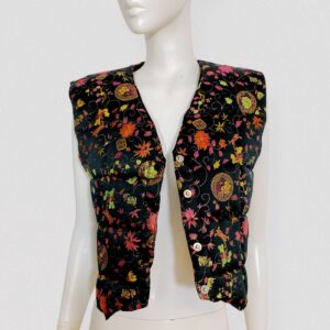 Vintage 80s KENZO JEANS Black asian floral brocade embroidered puffer jacket