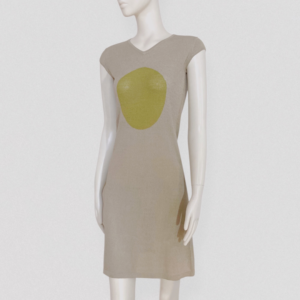 Vintage 90s JUNKO SHIMADA Beige knit mini dress with pistachio green circle detail
