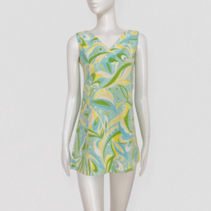 Vintage 60s yellow terry cloth mini dress with psychedelic print