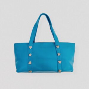 Vintage Y2K 00s FURLA Blue leather mini handbag with silver metal heart & star details