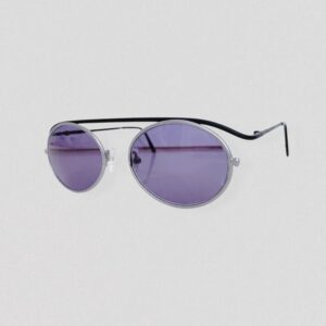 Vintage 00s BLUMARINE black & silver metal sunglasses with blue oval lenses