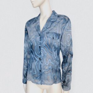 Vintage 90s GIANFRANCO FERRE Grey-blue semi-sheer shirt with textured silver swirl detail