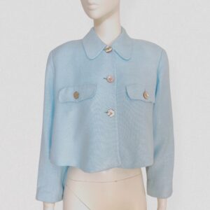 Vintage 90s GUY LAROCHE pastel blue cropped jacket with mother-of-pearl buttons