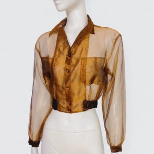 Vintage 00s LOLITA LEMPICKA Iridescent bronze sheer crop shirt