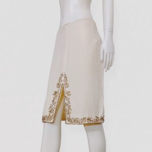 Vintage 90s ULTRA OZBEK Cream beaded midi slit skirt