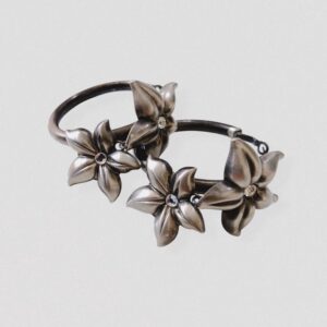 Vintage 80s SHARRA PAGANO Steel grey floral maxi hoop earrings 1