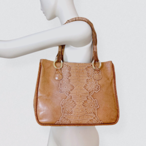 Vintage 00s EMANUEL UNGARO Beige floral & crocodile embossed leather shoulder bag