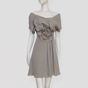 Vintage EMPORIO ARMANI F/W 2010 runway taupe silk babydoll dress with giant draped flower
