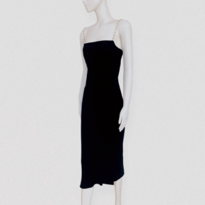Vintage 00s GAI MATTIOLO COUTURE Black column dress with gold metal & rhinestone straps