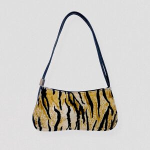 Vintage 00s Y2K tiger print faux fur baguette bag
