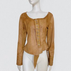 Vintage 90s GF FERRE Light brown crinkled leather jacket