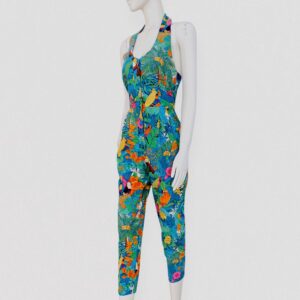VINTAGE 80s Tropical print halter neck cotton jumpsuit