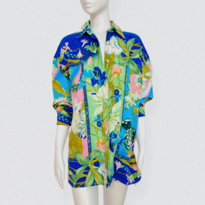Vintage 80s Oversized floral print shirt with gold buttons