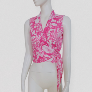 Vintage 90s ESCADA Pink floral cotton wrap top 2