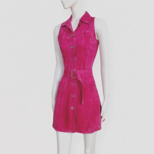 Vintage 90s BYBLOS pink leather mini dress with integrated belt