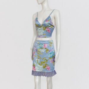 Vintage 2000 ROCCOBAROCCO floral satin co-ord set (top + skirt)