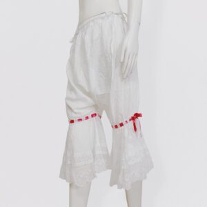 Antique 18th White cotton bloomer pants with lace details & pink ribbon