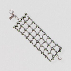 Vintage 90s METAL POINTU’S Silver & green rhinestone heart cuff bracelet