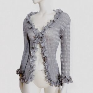 VINTAGE 00s Grey pleated cardigan with silver inserts & ruffles
