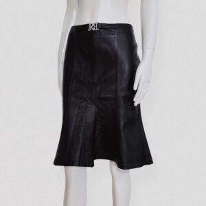 Vintage 00s Y2K ROCCOBAROCCO Black leather skirt with rhinestone details
