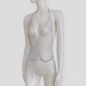 Vintage 00s Y2K EXTYN Silver metal chain halter top