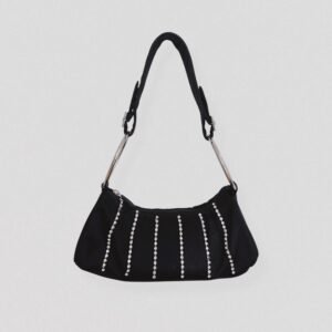 Vintage 00s Y2K GAI MATTIOLO Black satin & rhinestone mini bag with oversized metal rings