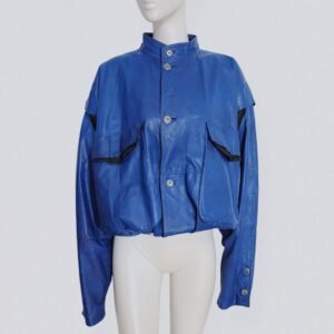 CASA VENERA vintage 80s Oversized blue leather jacket with detachable sleeves